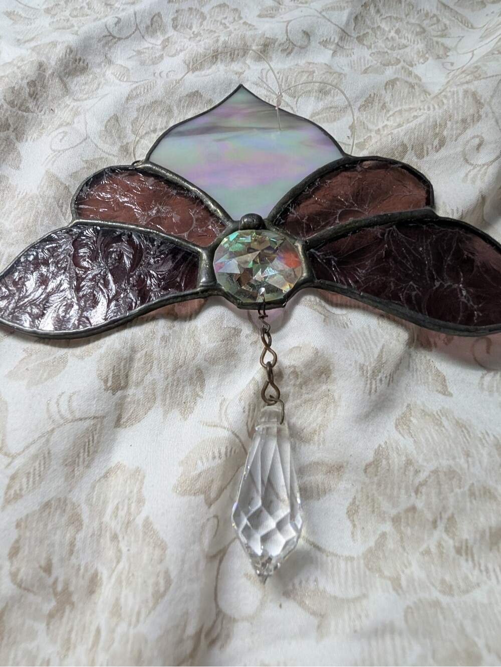 Handmade Stained Glass Hanging Ornament with Crystal Prism